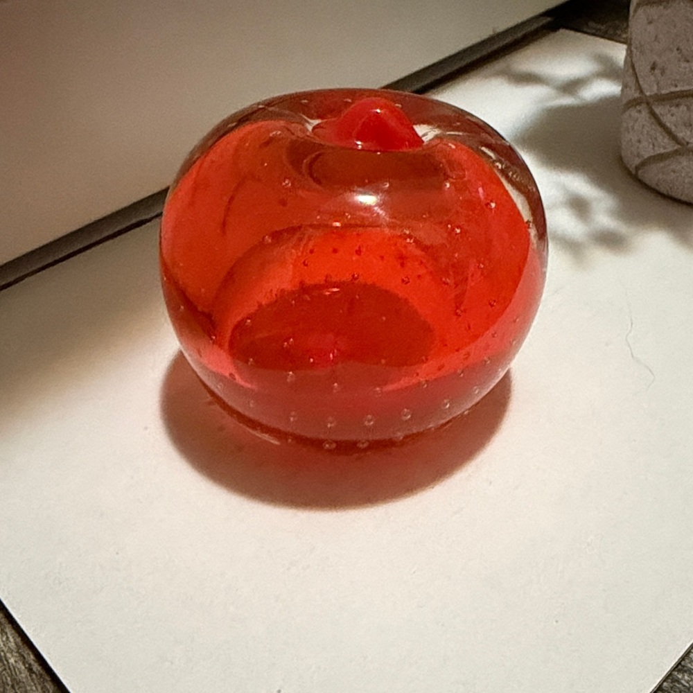 Vintage glass paperweight. Red Apple